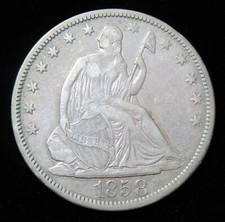 1858 Seduta Libertà Mezzo Dollaro 50C. Bellissimo Vecchio Toning. Alto Grado