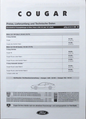 Ford cougar listino - cougar,