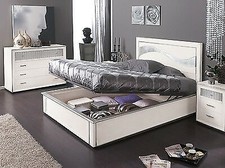 LETTO MATRIMONIALE CONTENITORE LACCATO BIANCO FOGLIA ARGENTO LEGNO MASSELLO