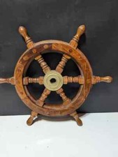 12" Ruota Del Timone Decorativa In Legno E Ottone Per Barche Pirata Marine