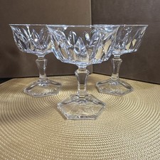 Vintage 3 Crystal Sorbet Champagne  Glass Hexagon Stemmed 2 Whiskey Diamond Cut