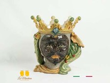 Testa di moro in Ceramica di Caltagirone cm30 madreperla volto nero vaso