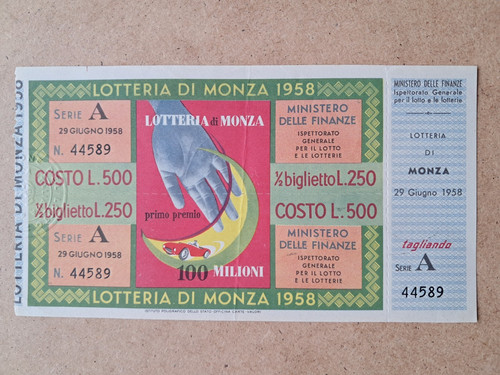 Biglietto lotteria monza - lotteria, di