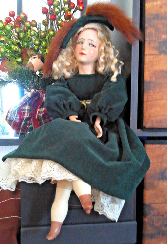 Antica bambola cera art - antica, 19"