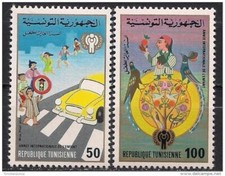 Tunisia 1979 IYC Giornata Bambini Sicurezza Stradale Auto Uccellino PiccioneTrasporto Animazione MNH