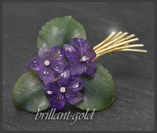 Spilla violetta, oro 585, ametista, giada e diamanti, vintage fatta a mano