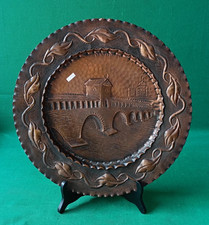 GRANDE PIATTO VINTAGE IN RAME PONTE COPERTO SUL TICINO PAVIA DA APPENDERE. CV88