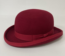Cappello Bowler Denton Rosso 100% Lana - Feltro Taglia Grande Fodera Raso Fatto a Mano