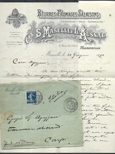 1908 FRANCIA COPERTINA COMMERCIALE BURRI DI MARSIGLIA,FORMAGGI,SALATI+TELEGRAM