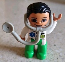 LEGO DUPLO DOTTORE CON STETOSCOPIO PANTALONI VERDI E CAMICE BIANCO VINTAGE USATO