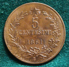 REGNO VITTORIO EMANUELE II° 5 CENTESIMI 1861 ZECCA BOLOGNA MOLTO RARO R 2