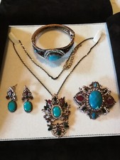 Parure da donna completa di collana, spilla, bracciale e orecchini, vintage