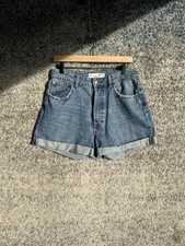 Pantaloncini jeans Stradivarius denim donna 8 blu mamma vita alta orlo arrotolato casual