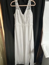 abito da sposa bianco in pizzo e chiffon con scollo a V e spacco laterale taglia XL