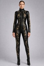 Tuta da donna in pelle nera di