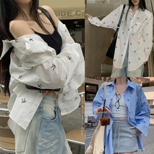 Top donna a maniche lunghe stile bavero vestibilit?? ampia con motivo fiocco aff