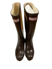 Stivali donna Hunter originali lucidi alti cioccolato amaro 5M