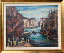 Quadro dipinto olio su tavola di legno Vittorio Botticini scorcio di Venezia