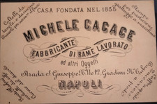 1870 NAPOLI PUBBLICITA' MICHELE CACACE FABBRICANTE DI RAME LAVORATO