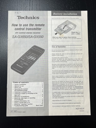 Technics gx650 550 - technics, sa-gx650/550
