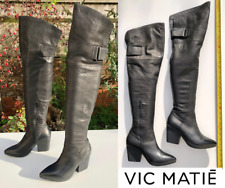 Stivali VIC MATIE, sopra il ginocchio in pelle NERA, a punta, TEXAN, 38.5/UK 5.5/US 8.5