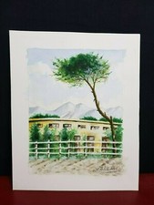 Raro DIPINTO ACQUARELLO su carta PAESAGGIO disegno acquerelli del 900 vintage