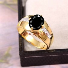 Naturale Onice Nera Gemma Con Placcato Oro 925 Argento Sterling Uomo Anello 5277