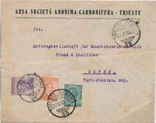 Italia 1923 Lettera Arsa società anon.carbonifera Trieste - Brunn Cecoslovacchia