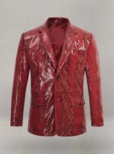 Blazer moto uomo pelle di agnello serpente rosso elegante fatto a mano due bottoni