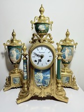 OROLOGIO Trittico IMPERIAL con DUE Potiche in Ottone e Porcellana