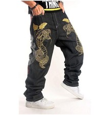 Pantaloni jeans denim uomo skate larghi ricamo rap hip hop