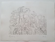 Incisione all'acquaforte di Enrico Baj da 'Il paradiso Perduto'