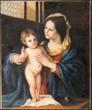 Dipinto Olio su tela Madonna con il Bambino cm. 50 x 60