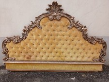 TESTATA LETTO DORATA - RICCHI INTAGLI - MATRIMONIALE STOFFA GIALLA - 1940 EMILIA