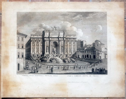 Stampa antica fontana trevi - stampa, di