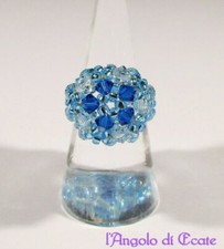 ANELLO artigianale fatto mano handmade azzurro perline cristalli Swarovski