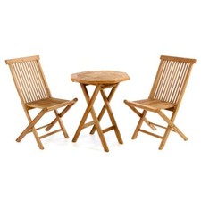 DIVERO Set Balcone 3 Pezzi Set Giardino Sedia Pieghevole Tavolo Rotondo Ø 60cm Teak Balcone