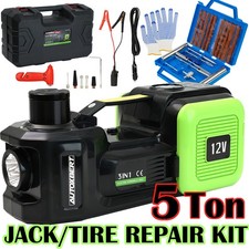 Electric Hydraulic Floor Jack 5 Ton 12V w/ Tire Inflator Air Pump Repair Kit Car