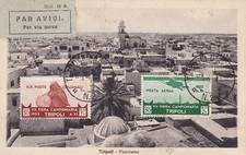 1933 LIBIA, n.120+PA 8 7. Fiera di Tripoli due valori viaggiata su cartolina