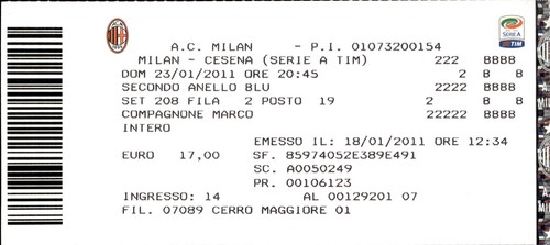 Biglietto originale milan - biglietto,