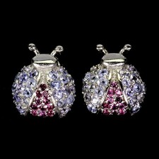 925 Orecchini Argento Sterling Rotondo Tanzanite Rodolite Gemma Coccinella Gioie