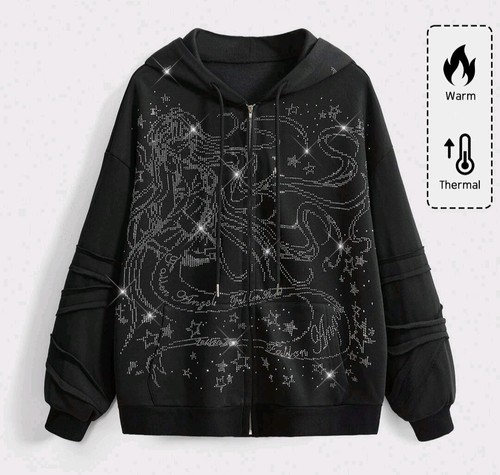 Felpa con cappuccio zip - , nera