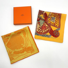 Sciarpa di seta originale Hermes Carré 45 Grands Fonds/ART DES STEPPES set 2 con scatola BA100691