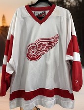 Maglia da hockey vintage Detroit Red Wings NHL Pro Player bianca rossa taglia XL