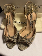 Stampa leopardata vintage "MANOLO BLAHNIK" H/C con abbellimento in raso US 8,5M 