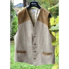 GILET  Tg.52 it. circa UOMO TIROLESE LINO e PELLE