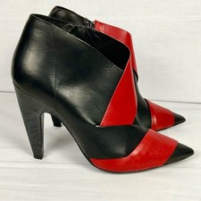 Vic Matie Ankle Boots Sz 39 Soft Leather Black & Red Pointed Toe Booties