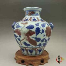 7“ China antique Old The Yuan Dynasty Blue white Phoenix pattern underglaze pot
