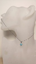 Collana Donna Argento 925 Ciondolo Sfera Strass Azzurro Punto Luce
