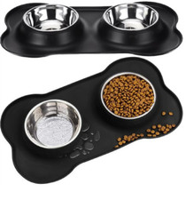 Ciotola Doppia Cane Gatto per Cibo Acqua Cani Gatti Animali in Silicone Acciaio